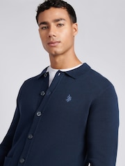 U.S. Polo Assn Blue Mens Milano Stitch Long Sleeve 100% Cotton Knit Polo Shirt - Image 4 of 7
