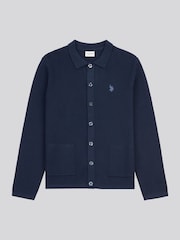U.S. Polo Assn Blue Mens Milano Stitch Long Sleeve 100% Cotton Knit Polo Shirt - Image 5 of 7