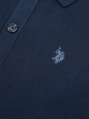 U.S. Polo Assn Blue Mens Milano Stitch Long Sleeve 100% Cotton Knit Polo Shirt - Image 7 of 7
