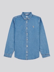 U.S. Polo Assn Blue Mens Double Horsemen Chambray Long Sleeve 100% Cotton Shirt - Image 1 of 4