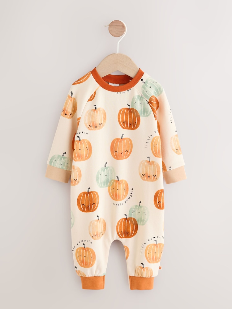Orange and Neutral Baby Pumpkin Printed Romper (0mths-2yrs) - Image 1 of 9