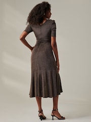 Jolie Moi Charcoal Black Metallic Tie Waist Wrapped Maxi Dress - Image 2 of 6