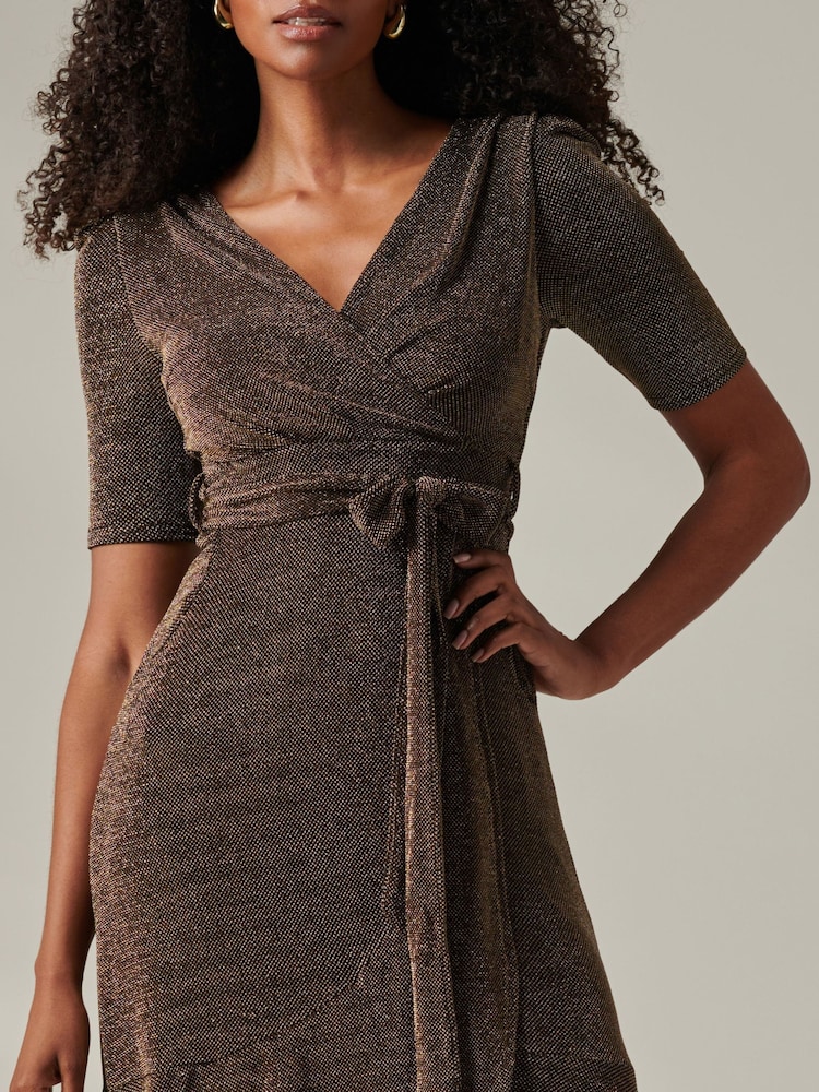 Jolie Moi Charcoal Black Metallic Tie Waist Wrapped Maxi Dress - Image 6 of 6