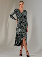 Jolie Moi Light green Long Sleeve Metallic Spot Maxi Dress - Image 1 of 6