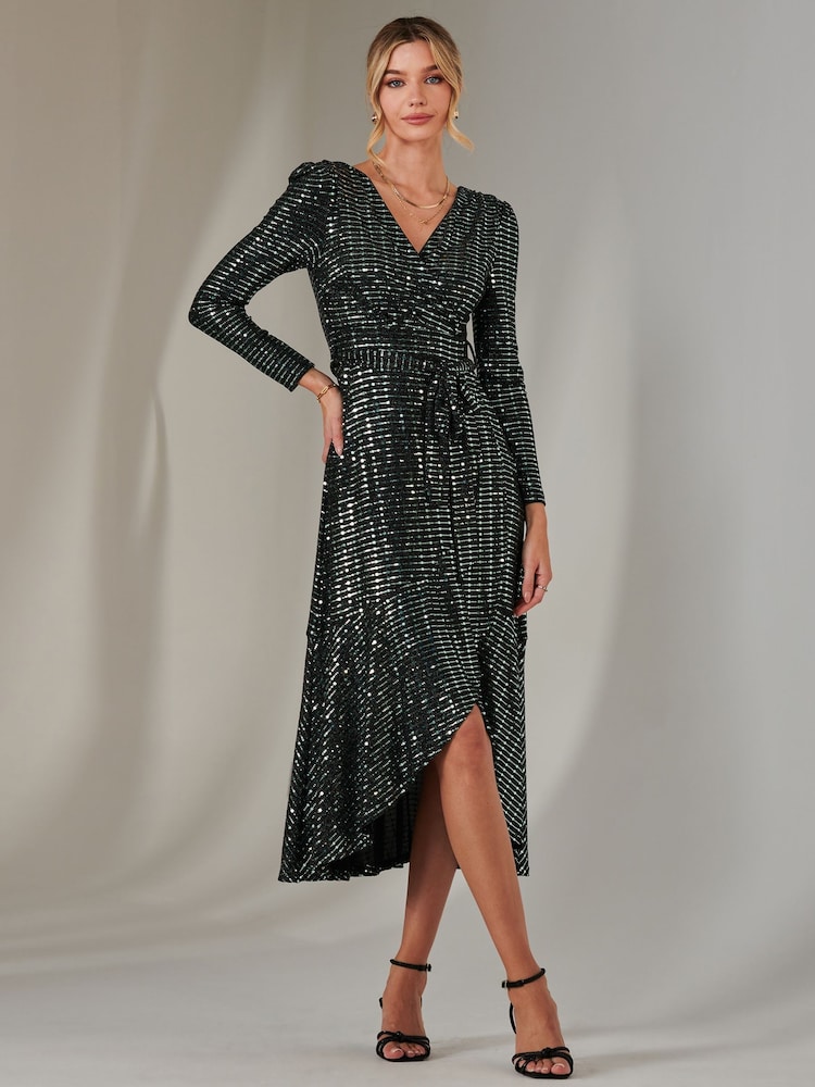 Jolie Moi Light green Long Sleeve Metallic Spot Maxi Dress - Image 1 of 6