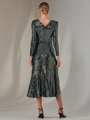 Jolie Moi Light green Long Sleeve Metallic Spot Maxi Dress - Image 2 of 6