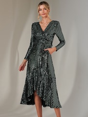 Jolie Moi Light green Long Sleeve Metallic Spot Maxi Dress - Image 4 of 6