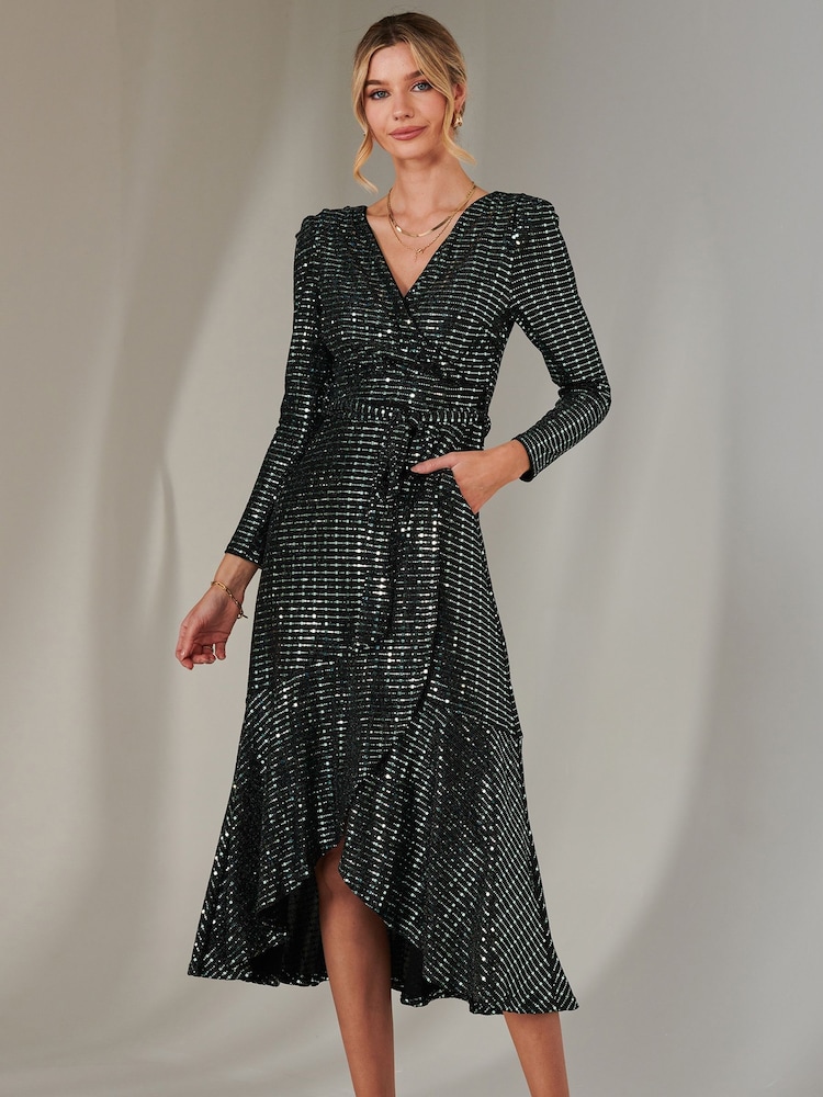 Jolie Moi Light green Long Sleeve Metallic Spot Maxi Dress - Image 4 of 6