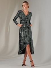 Jolie Moi Light green Long Sleeve Metallic Spot Maxi Dress - Image 5 of 6