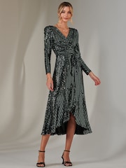 Jolie Moi Light green Long Sleeve Metallic Spot Maxi Dress - Image 6 of 6