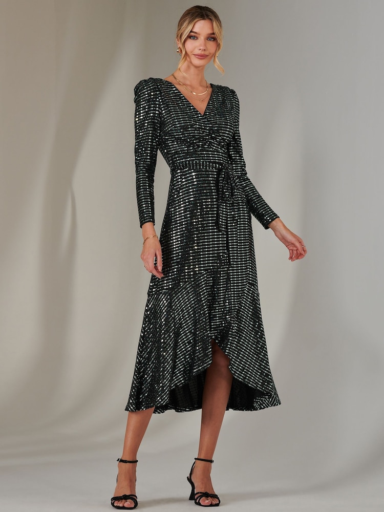 Jolie Moi Light green Long Sleeve Metallic Spot Maxi Dress - Image 6 of 6