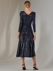 Jolie Moi Blue Long Sleeve Metallic Spot Maxi Dress - Image 2 of 6