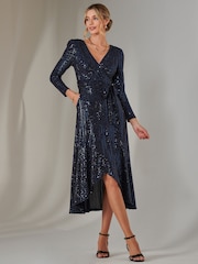 Jolie Moi Blue Long Sleeve Metallic Spot Maxi Dress - Image 5 of 6
