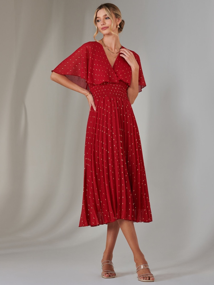 Rojo - Jolie Moi Metallic Spot Chiffon Pleated Dress - Imagen 1 de 6 Rojo - Jolie Moi Metallic Spot Chiffon Pleated Dress - Imagen 1 de 6