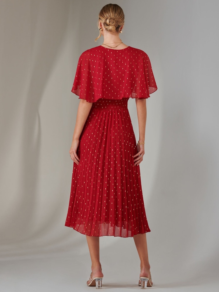 Rojo - Jolie Moi Metallic Spot Chiffon Pleated Dress - Imagen 2 de 6 Rojo - Jolie Moi Metallic Spot Chiffon Pleated Dress - Imagen 2 de 6
