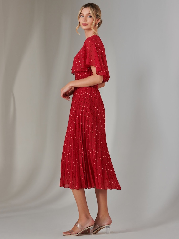 Rojo - Jolie Moi Metallic Spot Chiffon Pleated Dress - Imagen 6 de 6 Rojo - Jolie Moi Metallic Spot Chiffon Pleated Dress - Imagen 6 de 6