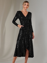 Jolie Moi Black Long Sleeve Metallic Spot Maxi Dress - Image 2 of 4