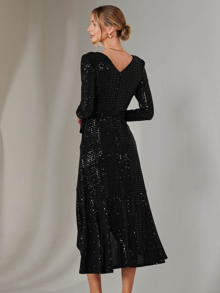 Jolie Moi Black Long Sleeve Metallic Spot Maxi Dress - Image 3 of 4