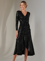 Jolie Moi Black Long Sleeve Metallic Spot Maxi Dress - Image 4 of 4