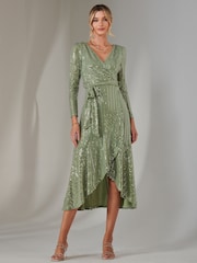 Jolie Moi Green Long Sleeve Metallic Spot Maxi Dress - Image 1 of 6