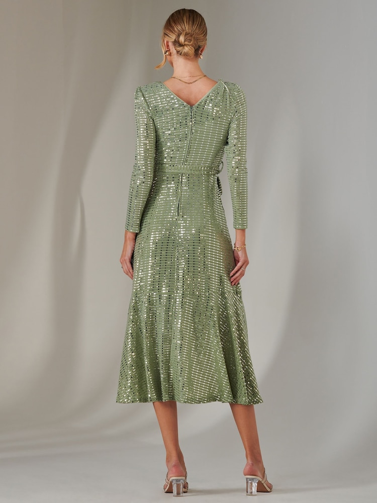 Jolie Moi Green Long Sleeve Metallic Spot Maxi Dress - Image 2 of 6