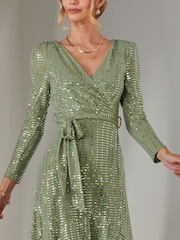 Jolie Moi Green Long Sleeve Metallic Spot Maxi Dress - Image 3 of 6