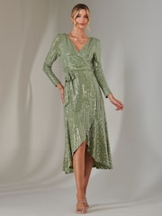 Jolie Moi Green Long Sleeve Metallic Spot Maxi Dress - Image 4 of 6
