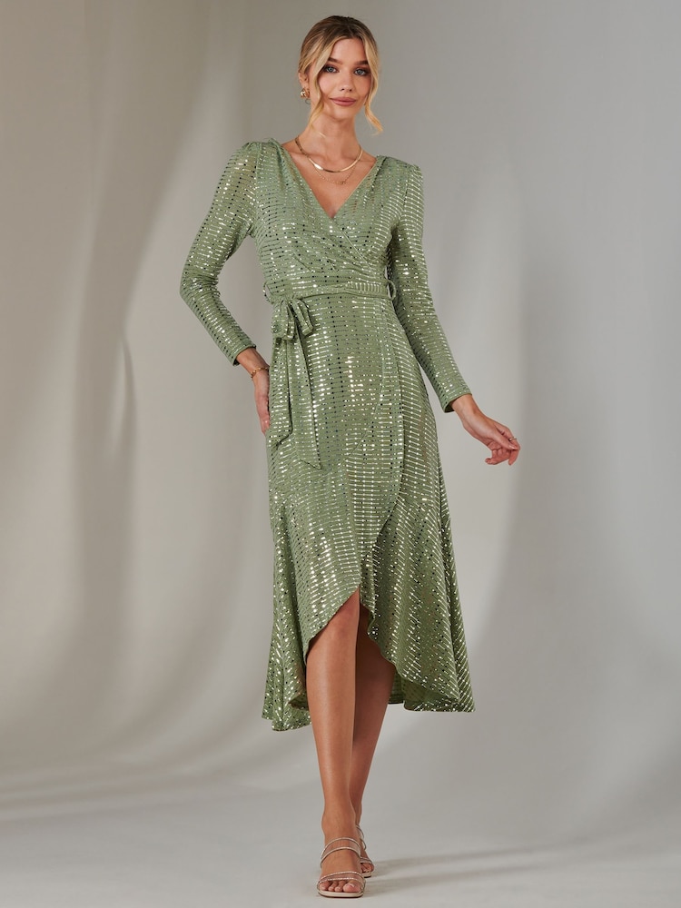 Jolie Moi Green Long Sleeve Metallic Spot Maxi Dress - Image 4 of 6