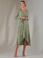 Jolie Moi Green Long Sleeve Metallic Spot Maxi Dress - Image 5 of 6