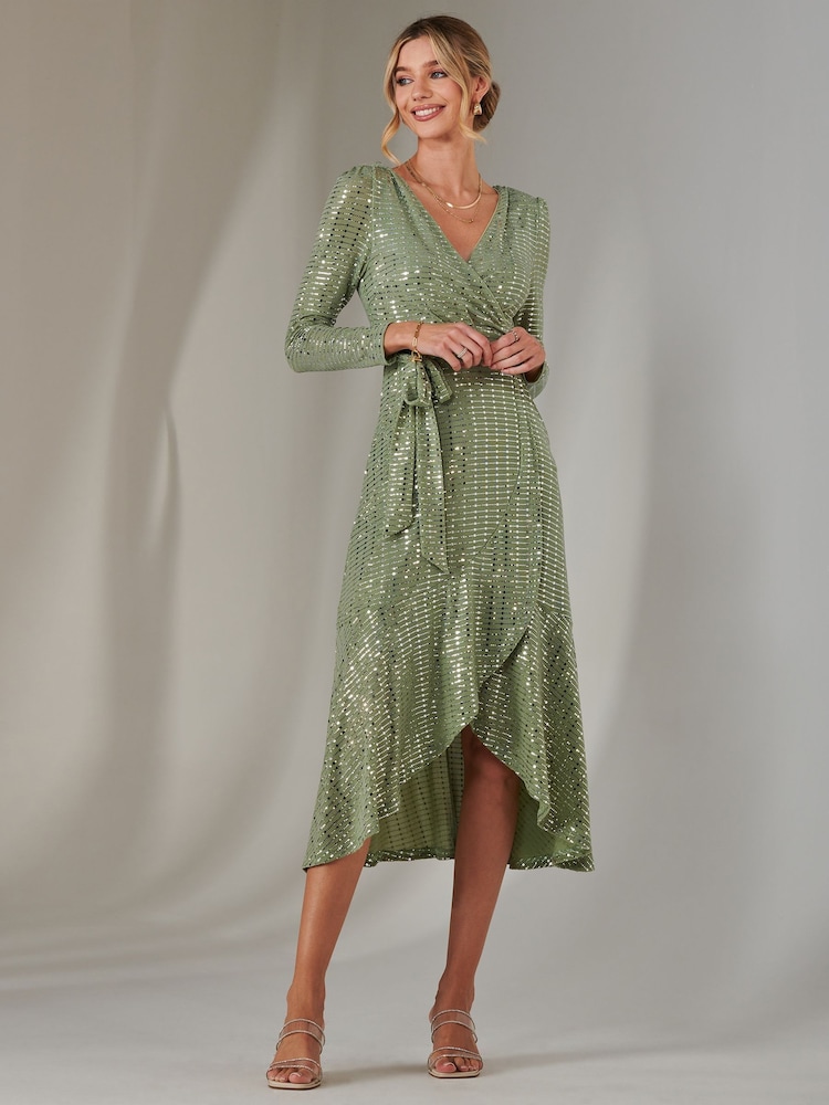 Jolie Moi Green Long Sleeve Metallic Spot Maxi Dress - Image 5 of 6