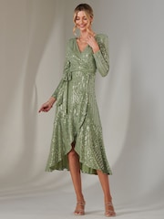 Jolie Moi Green Long Sleeve Metallic Spot Maxi Dress - Image 6 of 6