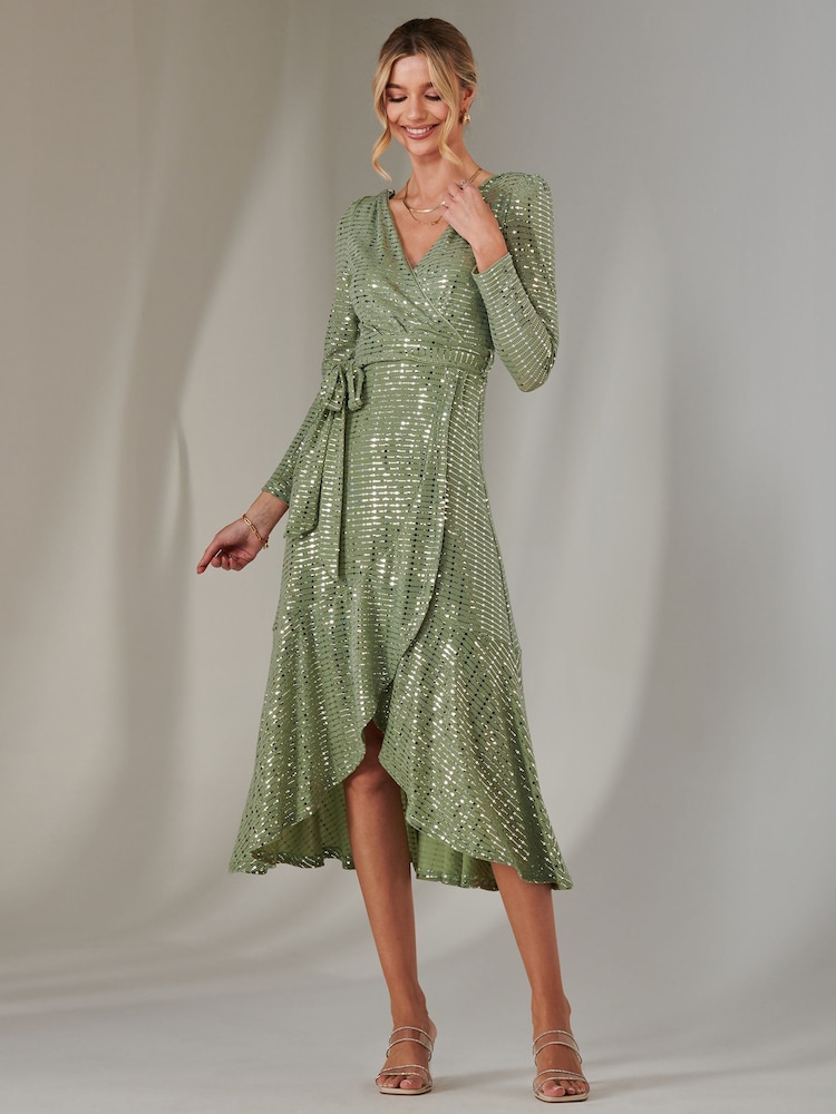 Jolie Moi Green Long Sleeve Metallic Spot Maxi Dress - Image 6 of 6