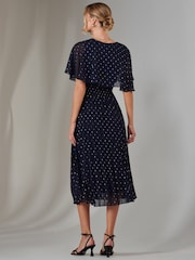 Jolie Moi Blue Metallic Spot Chiffon Pleated Dress - Image 2 of 6