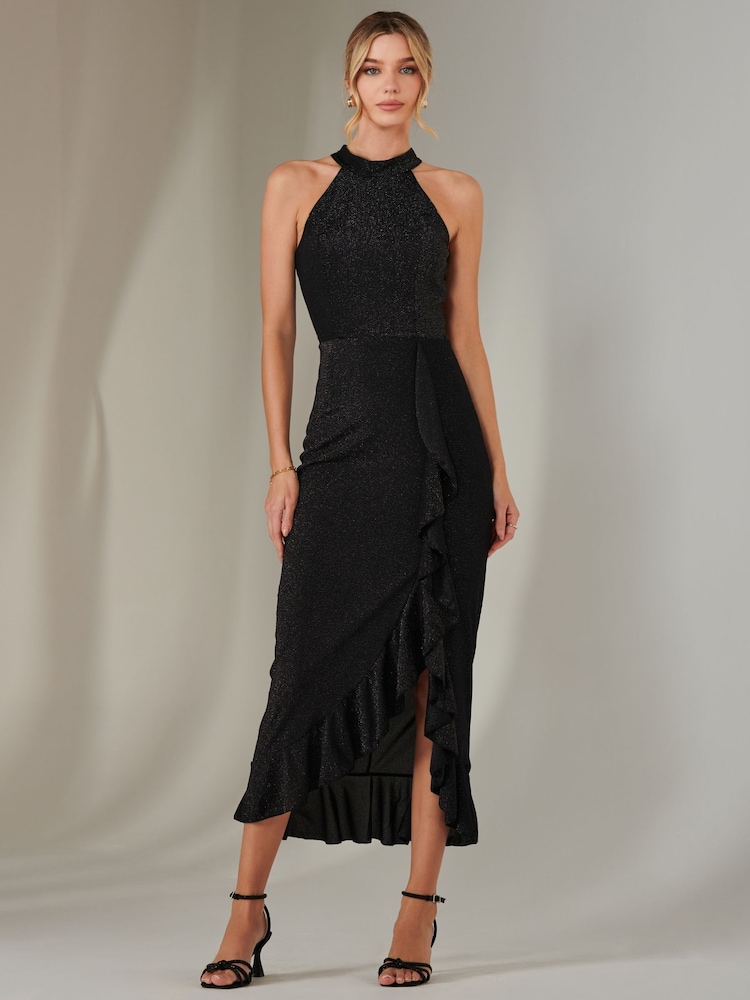 Jolie Moi Black Halter Neck Frill Jersey Maxi Dress - Image 1 of 6