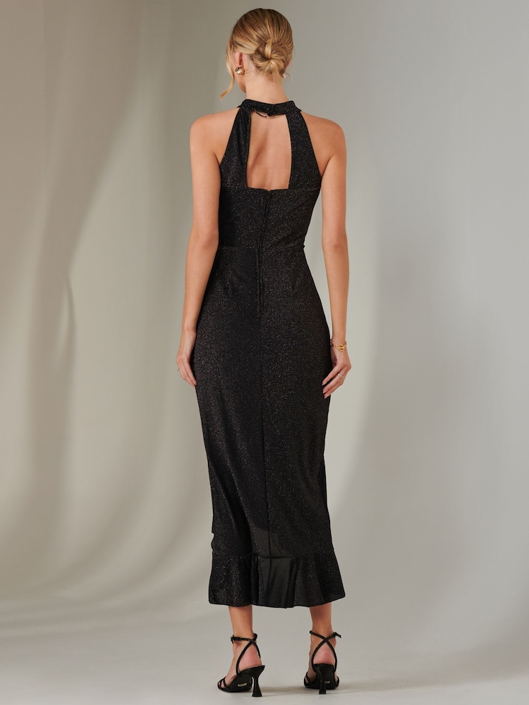Jolie Moi Black Halter Neck Frill Jersey Maxi Dress - Image 2 of 6