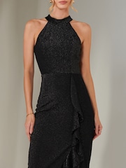 Jolie Moi Black Halter Neck Frill Jersey Maxi Dress - Image 3 of 6