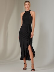 Jolie Moi Black Halter Neck Frill Jersey Maxi Dress - Image 4 of 6