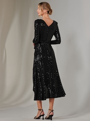 Jolie Moi Charcoal Black Long Sleeve Metallic Spot Maxi Dress - Image 2 of 6