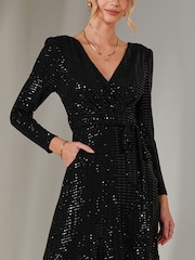 Jolie Moi Charcoal Black Long Sleeve Metallic Spot Maxi Dress - Image 3 of 6