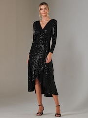 Jolie Moi Charcoal Black Long Sleeve Metallic Spot Maxi Dress - Image 4 of 6