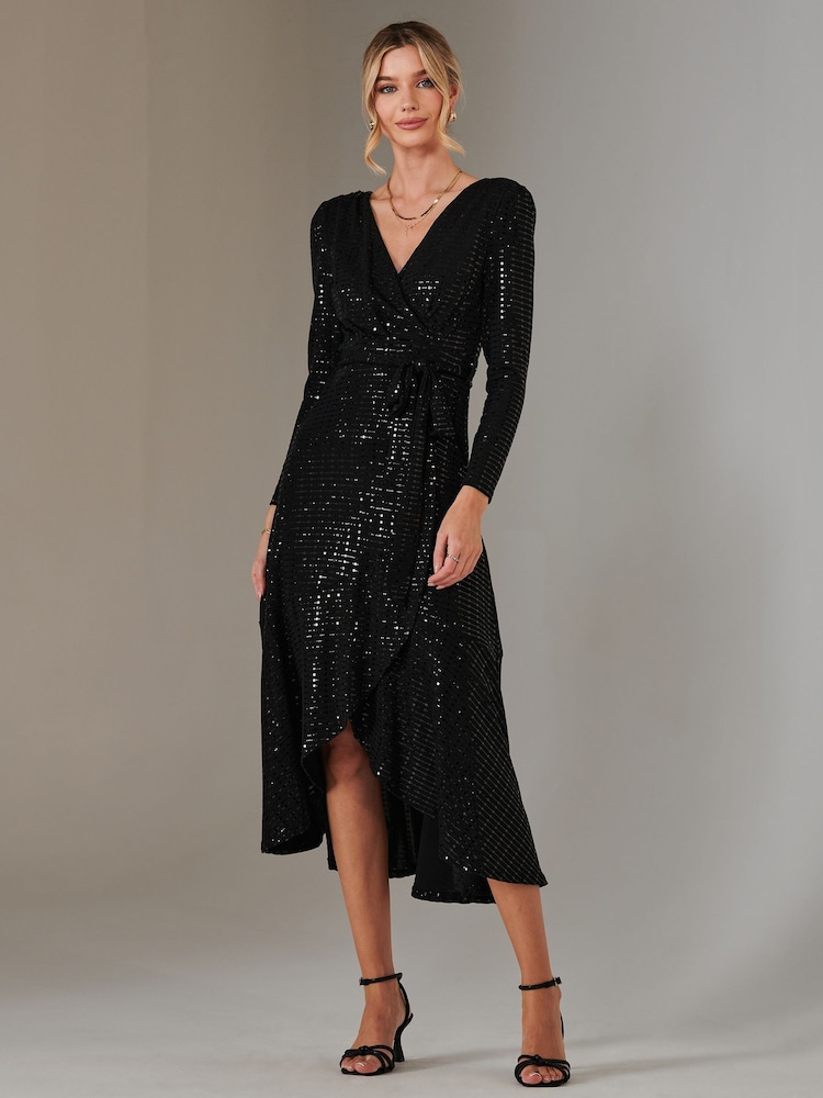 Jolie Moi Charcoal Black Long Sleeve Metallic Spot Maxi Dress - Image 4 of 6