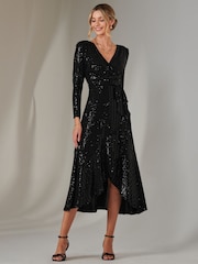 Jolie Moi Charcoal Black Long Sleeve Metallic Spot Maxi Dress - Image 6 of 6