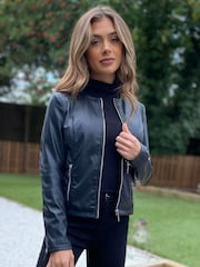 Lipsy Black Faux Leather Collarless Jacket - Image 5 of 10
