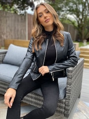 Lipsy Black Faux Leather Collarless Jacket - Image 7 of 10