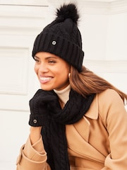 Lipsy Black 1 Cosy Cable Pom Beanie Hat With Wool - Image 3 of 4