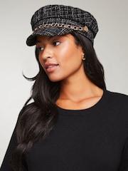 Lipsy Black Baker Boy Fashion Sequin Hat - Image 1 of 4