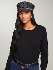 Lipsy Black Baker Boy Fashion Sequin Hat - Image 2 of 4