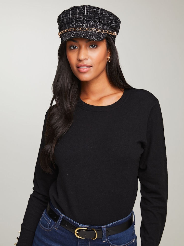 Lipsy Black Baker Boy Fashion Sequin Hat - Image 2 of 4