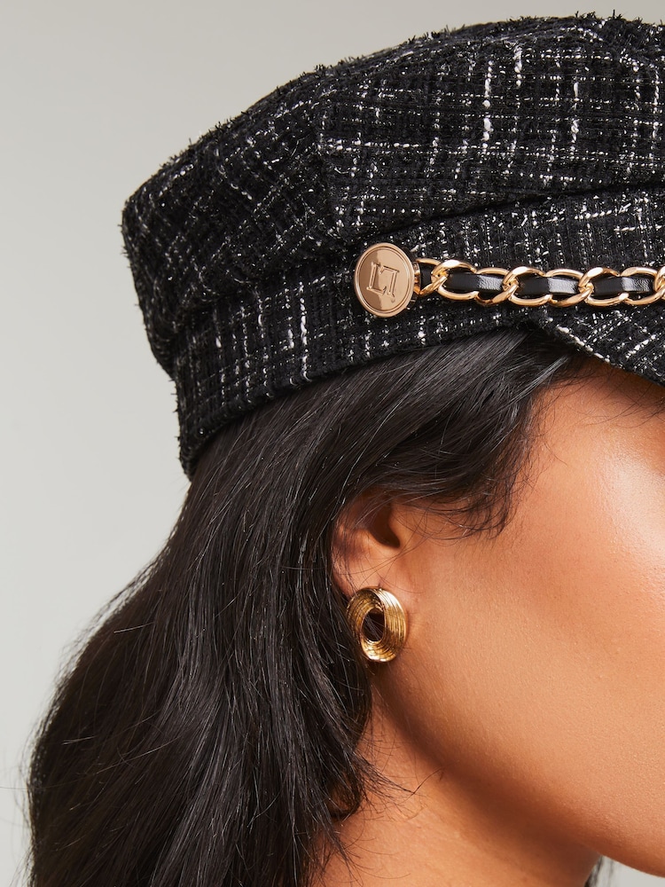 Lipsy Black Baker Boy Fashion Sequin Hat - Image 4 of 4
