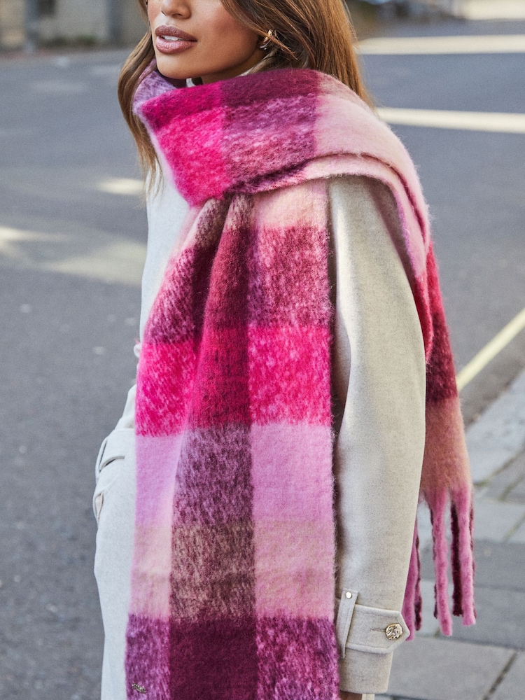 Lipsy Pink Check Oversized Super Soft Brushed Scarf - Image 2 of 4